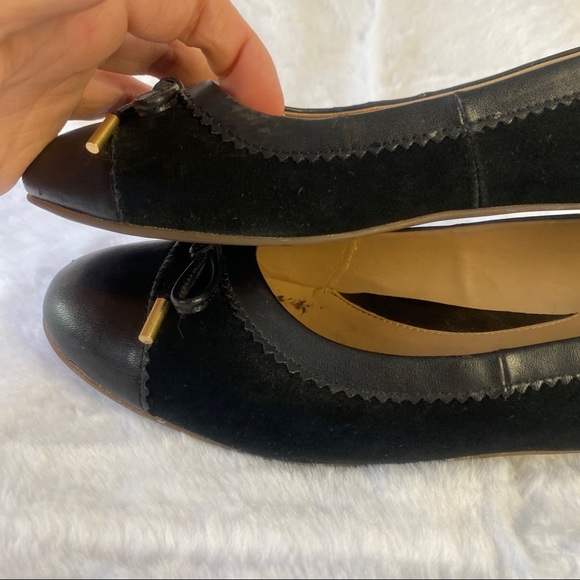 Lands End Black Faux Suede Black Bow Tie Flats - Picture 8 of 13